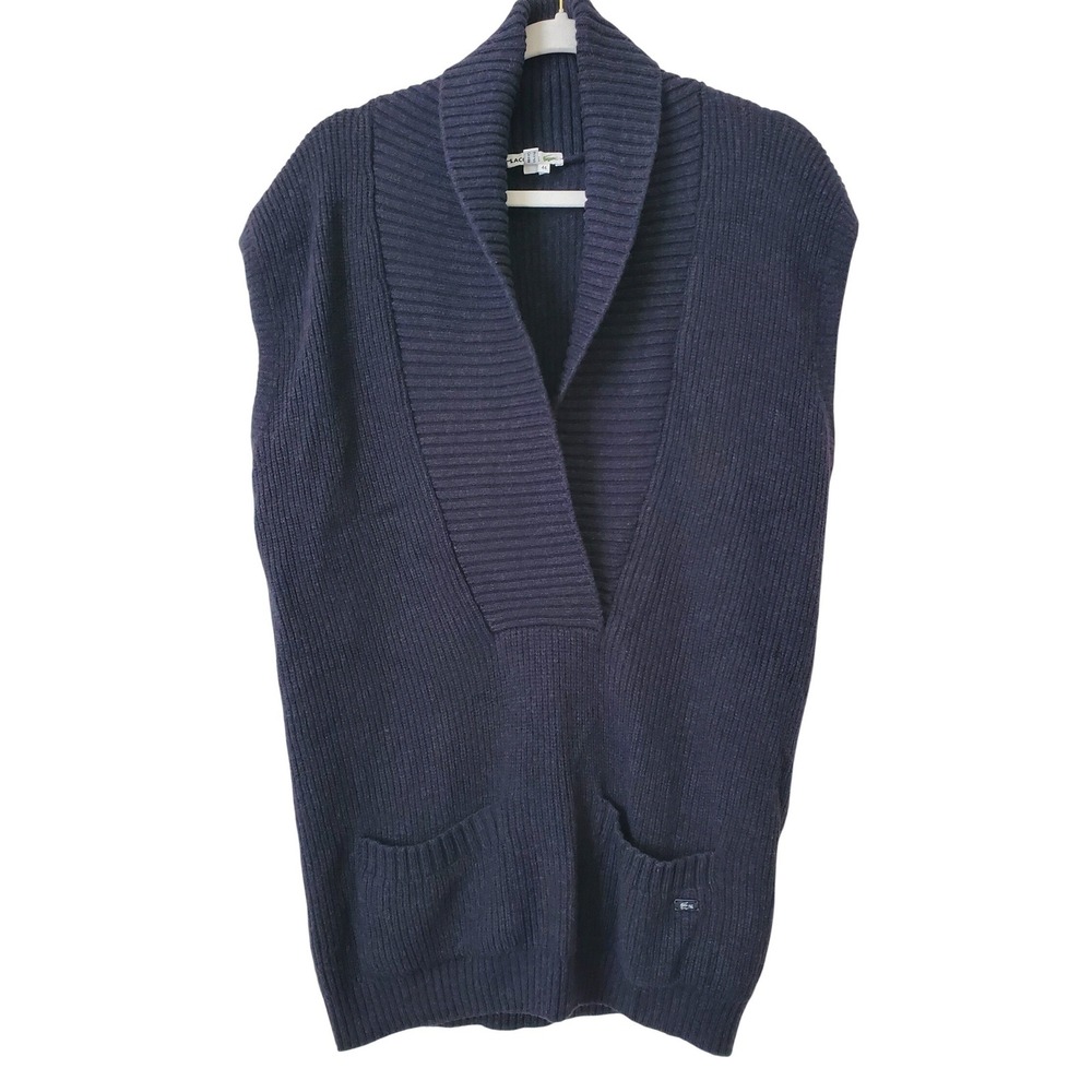 Lacoste Mens XL Sleeveless Shawl Collar Sweater‎ Vest Navy Blue Wool Size 44